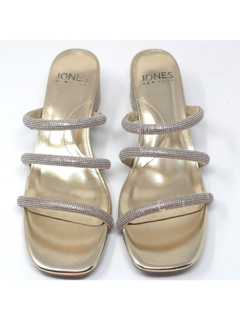 Jones New York Melly Gold Rhinestone Strappy Block Heel Sandals Size 9M - Picture 6 of 9